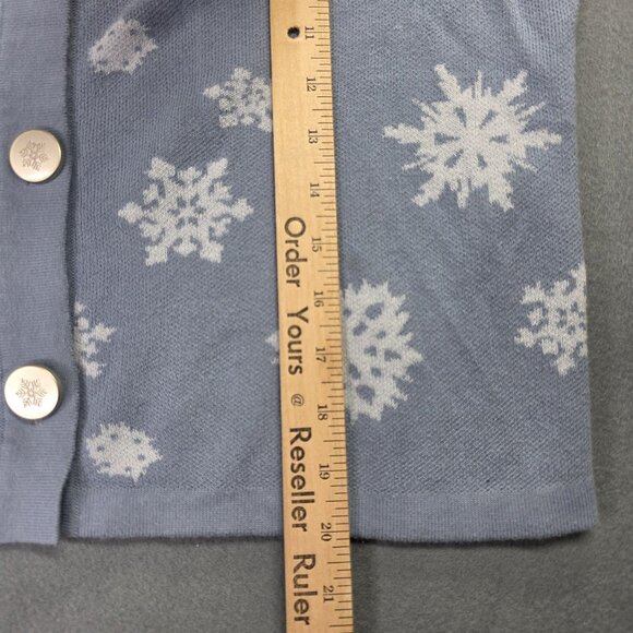 Disney Cardigan Sweater Womens Medium Blue White Snowflake Frozen Winter Holiday - Picture 9 of 13